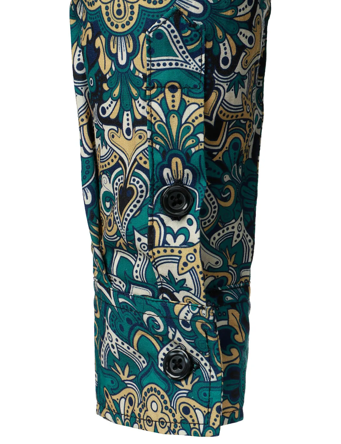 Men's Mandala Print Cotton Button Up Long Sleeve Dress Shirt