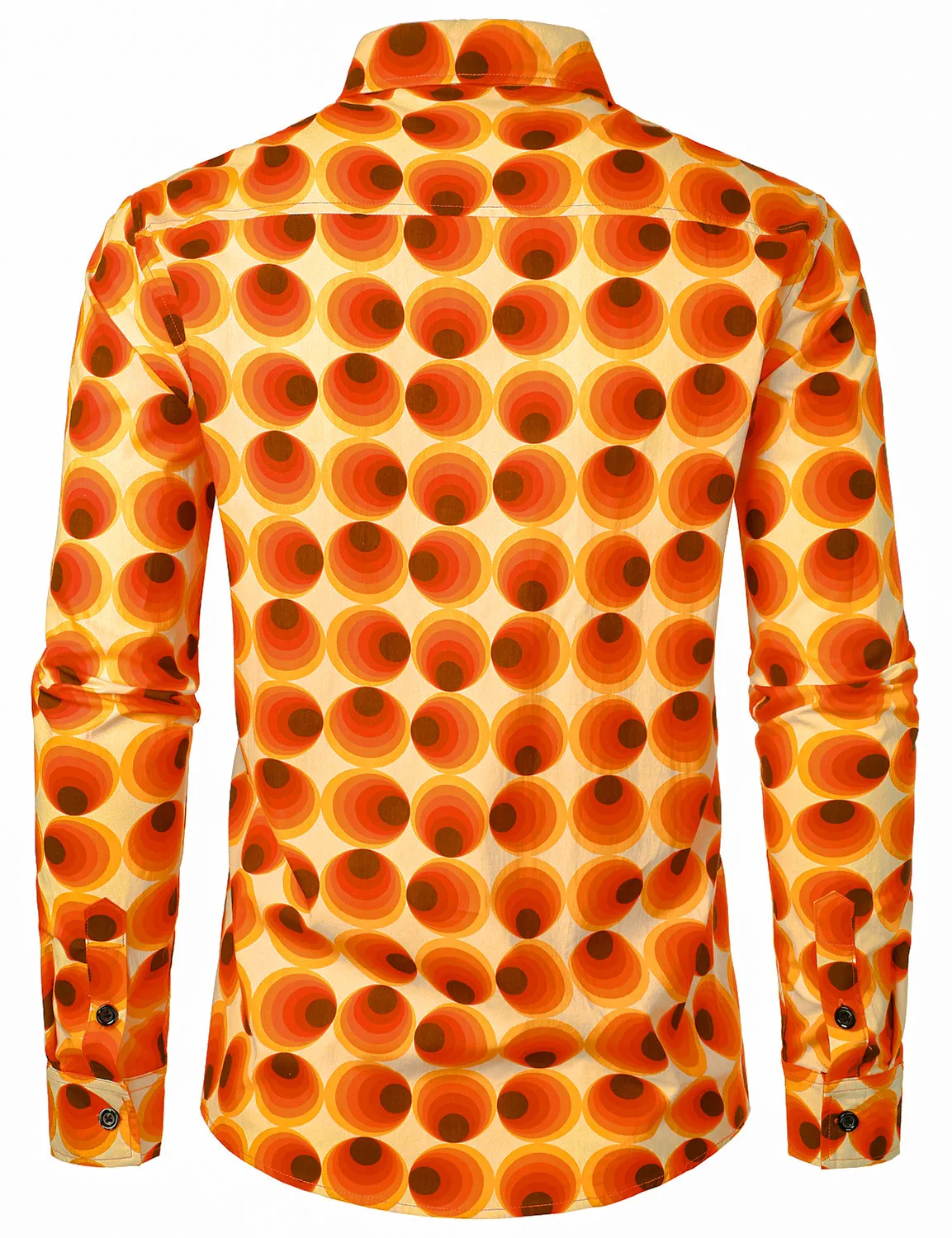 Men's Retro 70s Cotton Geometric Round Print Long Sleeve Shirt