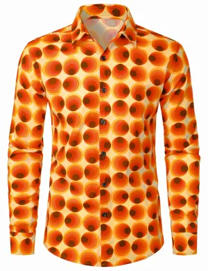 Men's Retro 70s Cotton Geometric Round Print Long Sleeve Shirt