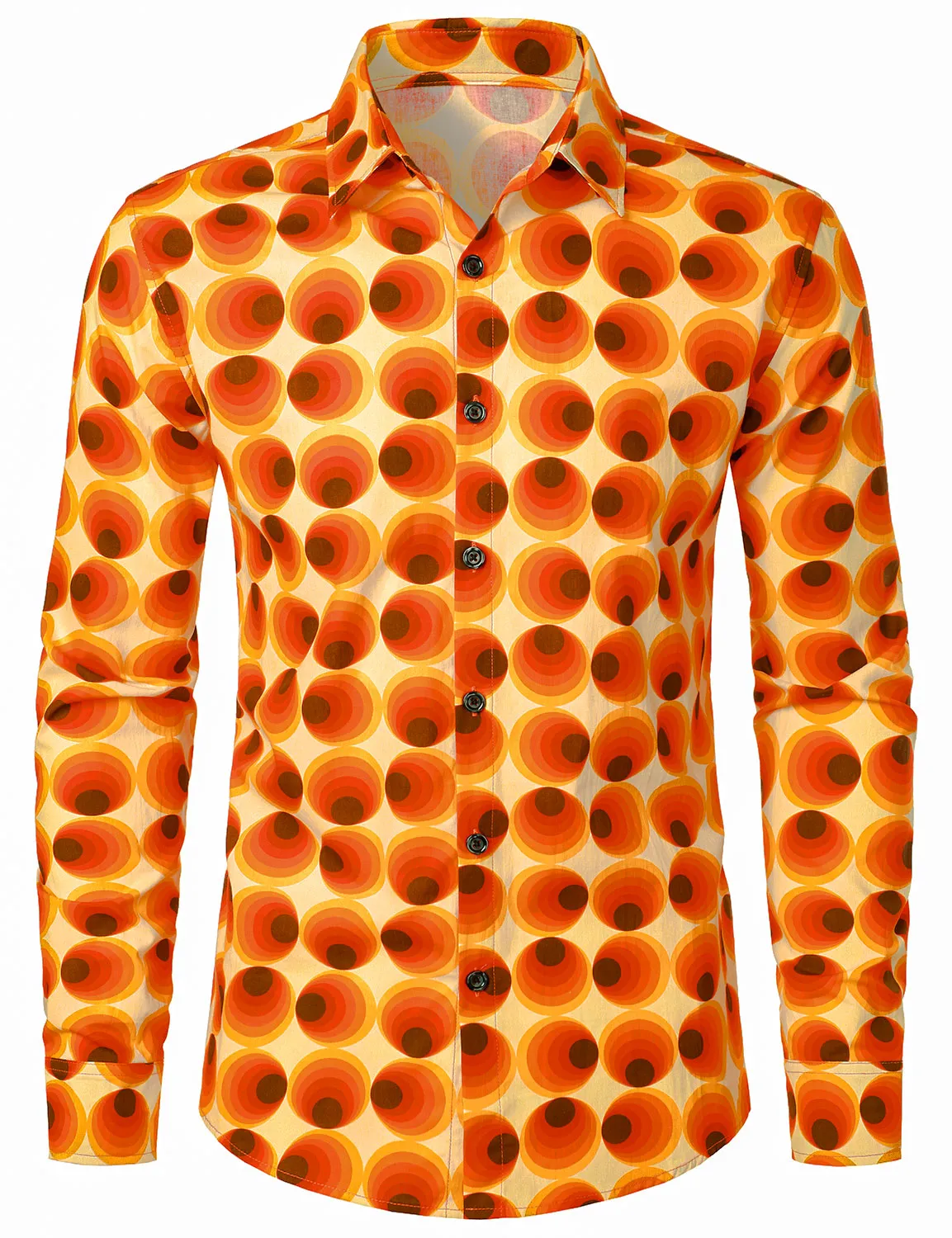 Men's Retro 70s Cotton Geometric Round Print Long Sleeve Shirt