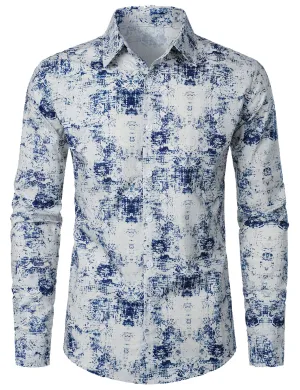 Men's Retro Abstract Print Cotton Button Up Long Sleeve Shirt