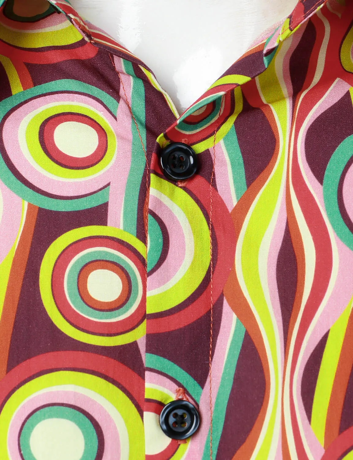 Men's Retro Circle Print Casual Long Sleeve Button Up Shirt
