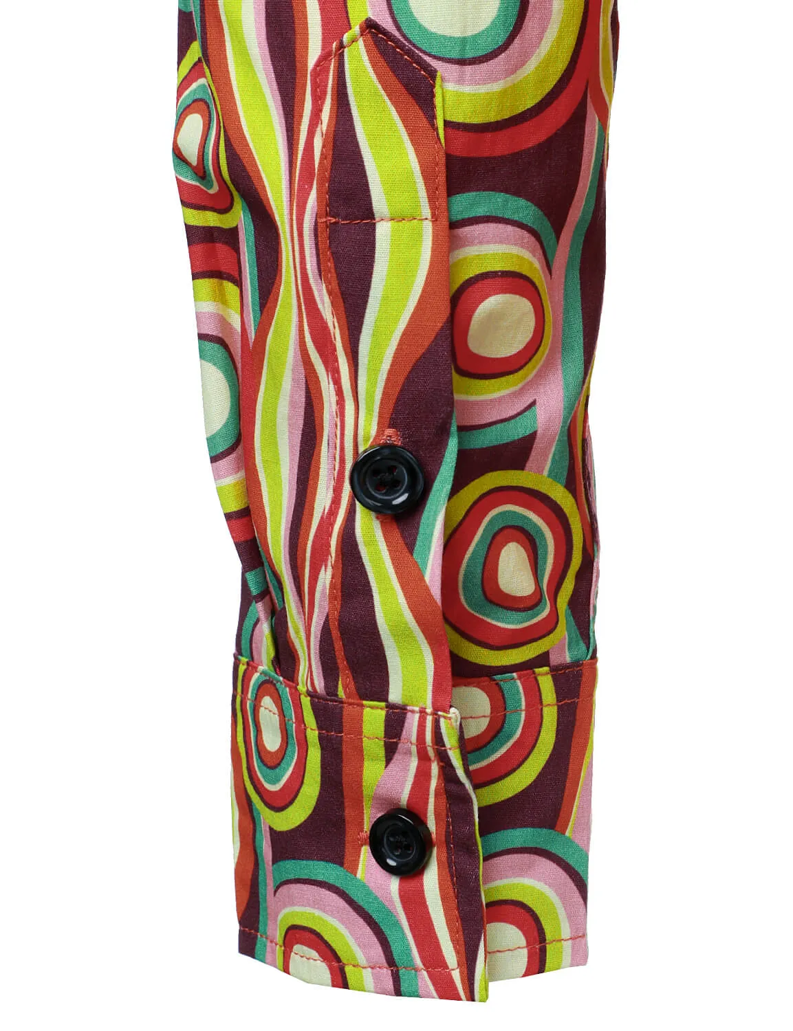 Men's Retro Circle Print Casual Long Sleeve Button Up Shirt