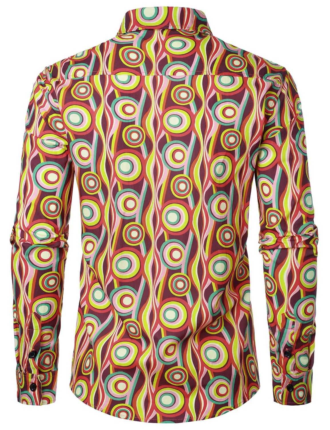 Men's Retro Circle Print Casual Long Sleeve Button Up Shirt