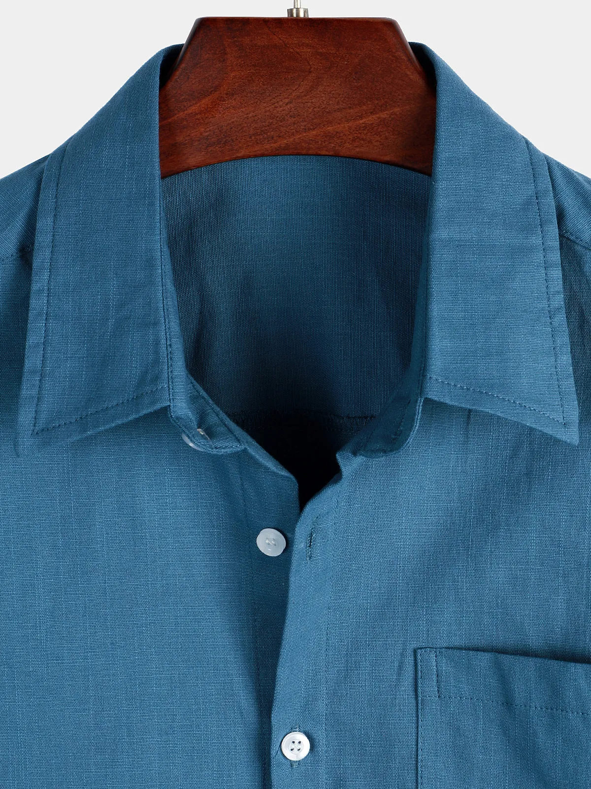 Men's Solid Color Linen Cotton Pocket Casual Button Short Sleeve Shirt