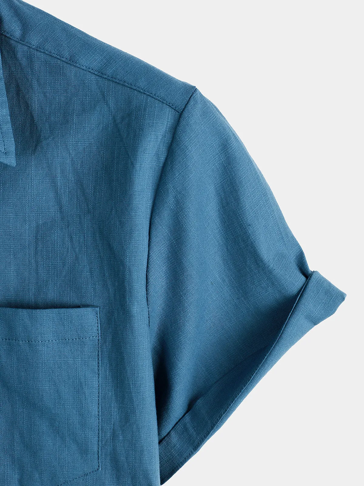 Men's Solid Color Linen Cotton Pocket Casual Button Short Sleeve Shirt