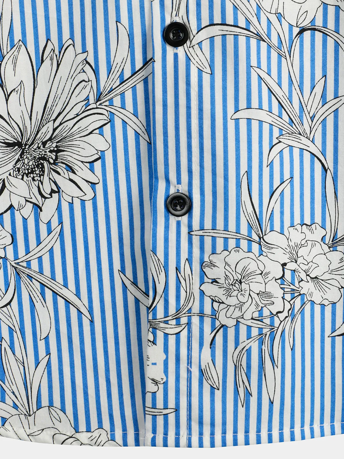 Men's Striped & Floral Print Short Sleeve Hawaiian Pocket Shirt