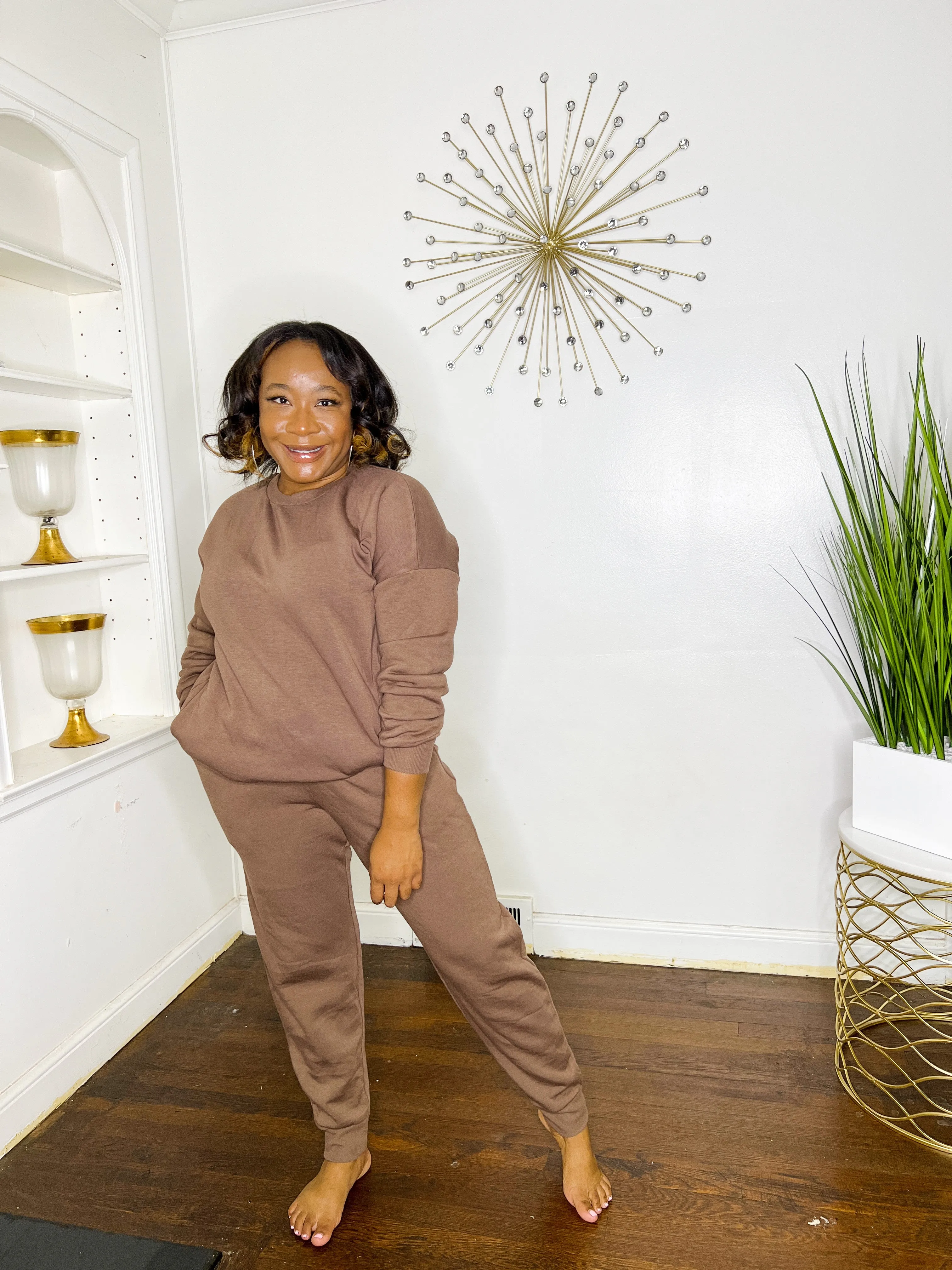 Mocha Crewneck Jogger Set