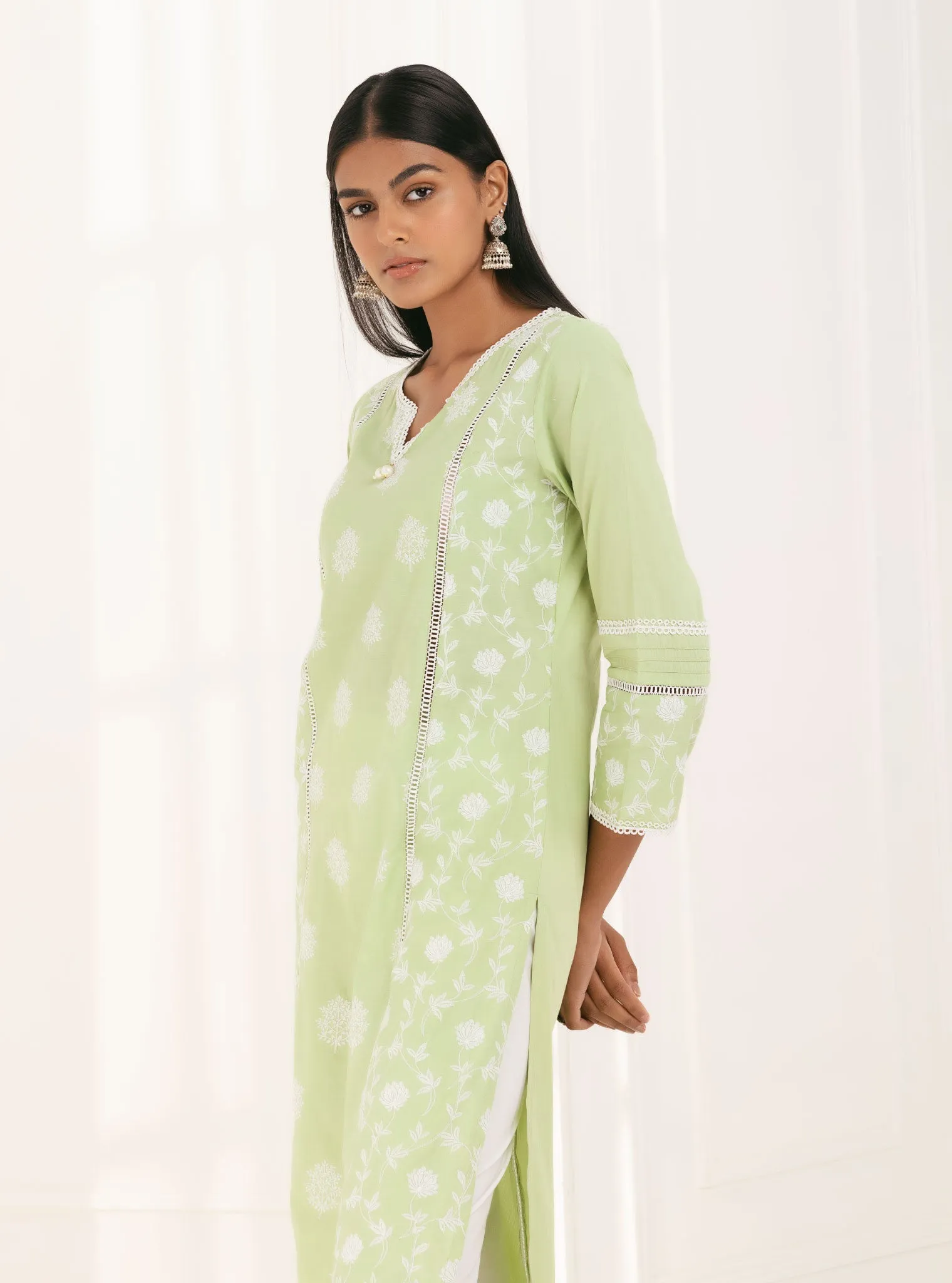Mulmul Cotton Kannur Green Kurta