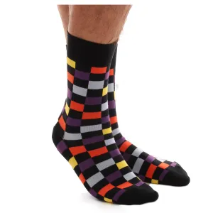 Multi Colored Check Stripe Mens Colorful Crew Socks - Premium Cotton Fun socks with Soft Elastic