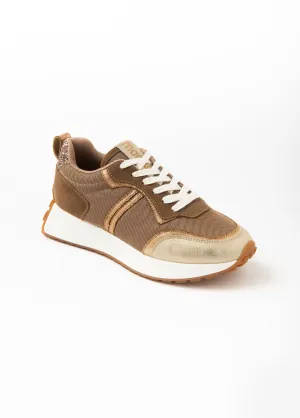 Multi-material gold lace-up sneakers