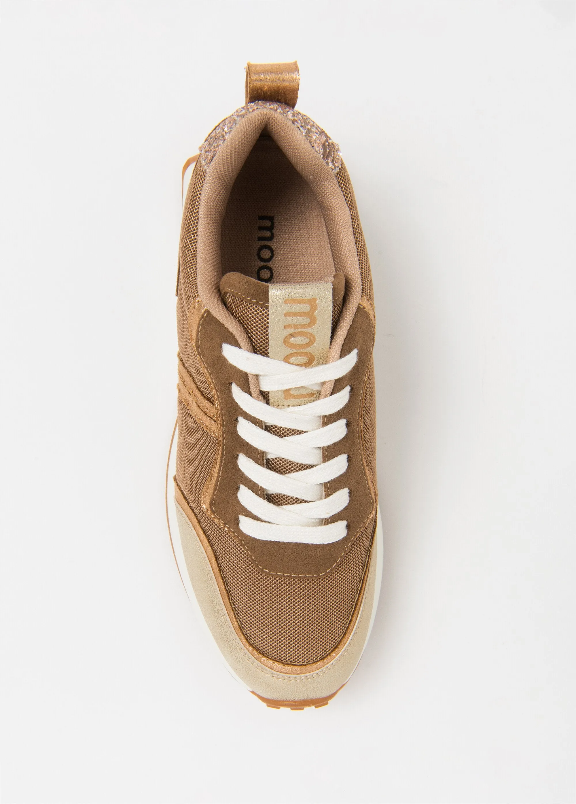 Multi-material gold lace-up sneakers