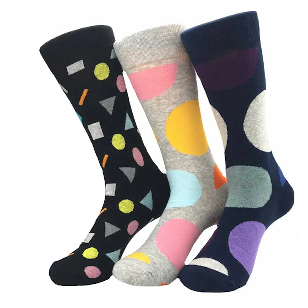New Ball Printed Mens Colorful Crew Socks - Premium Cotton Fun socks with Soft Elastic - 3 Pack