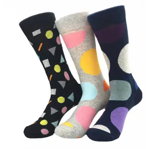 New Ball Printed Mens Colorful Crew Socks - Premium Cotton Fun socks with Soft Elastic - 3 Pack
