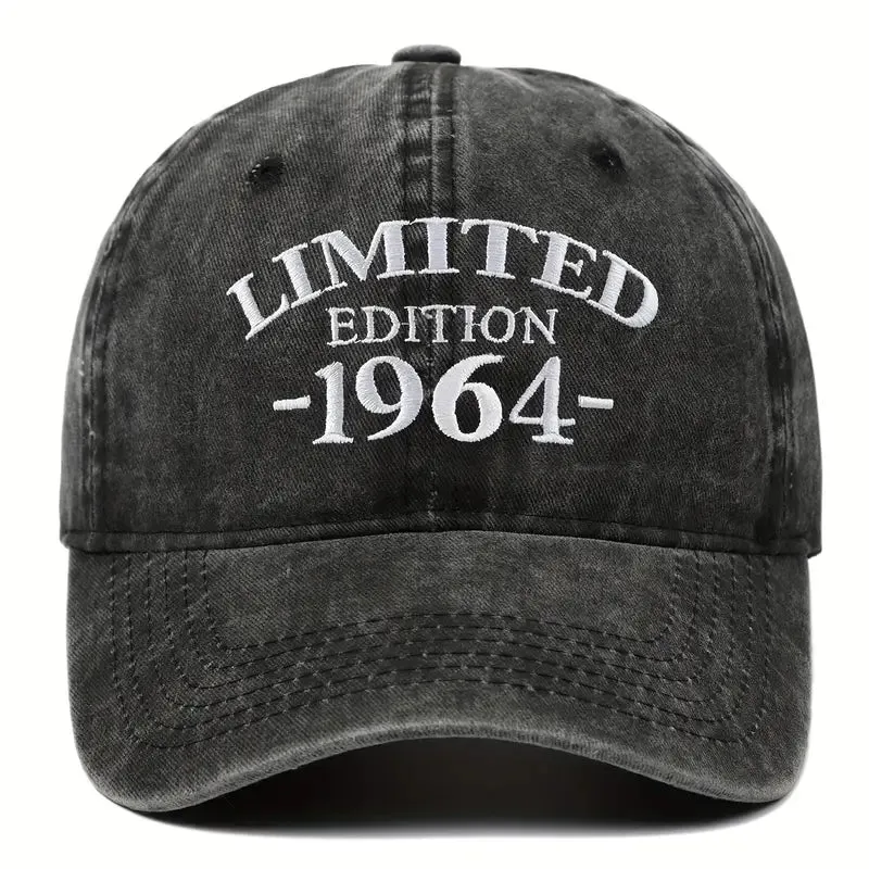 NEW Retails $78, Limited Edition 1964 Embroidered Baseball Cap, Adjustable Dad Hat with Curved Brim, Ideal for Casual Wear & Special Occasions like Mother's/Father's Day, Black