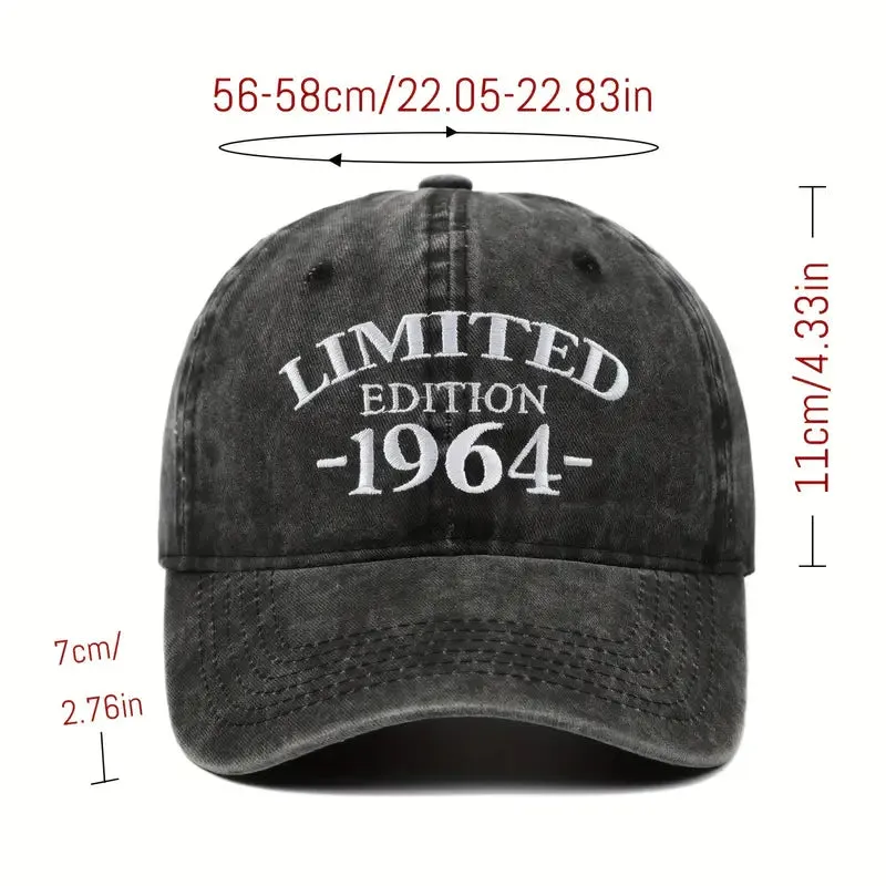 NEW Retails $78, Limited Edition 1964 Embroidered Baseball Cap, Adjustable Dad Hat with Curved Brim, Ideal for Casual Wear & Special Occasions like Mother's/Father's Day, Black