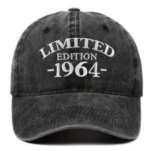 NEW Retails $78, Limited Edition 1964 Embroidered Baseball Cap, Adjustable Dad Hat with Curved Brim, Ideal for Casual Wear & Special Occasions like Mother's/Father's Day, Black