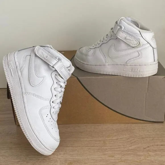 Nike Air Force 1 Mid ‘Triple White’ Kids Sneakers- SZ 12 C