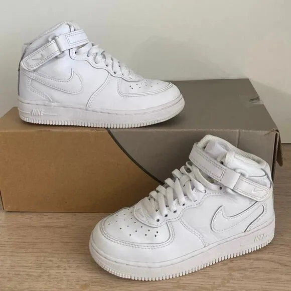 Nike Air Force 1 Mid ‘Triple White’ Kids Sneakers- SZ 12 C