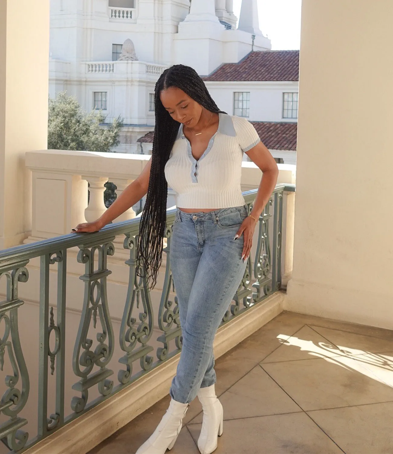Not So Basic Collared Top(White/Blue)