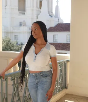 Not So Basic Collared Top(White/Blue)