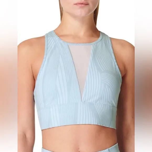 NWT Sweaty Betty Super Soft Mesh Panel Sports Bra vista blue wave print size M