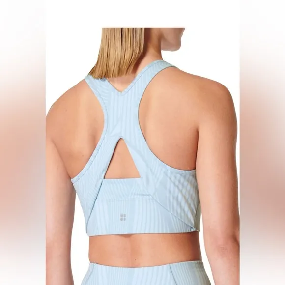 NWT Sweaty Betty Super Soft Mesh Panel Sports Bra vista blue wave print size M