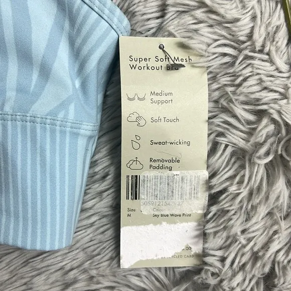 NWT Sweaty Betty Super Soft Mesh Panel Sports Bra vista blue wave print size M