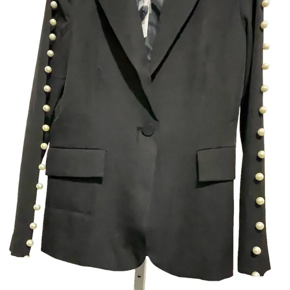 NWT Why Dress Jacket Women Medium Pearls Embellished Edgy Grunge Elegant Studded