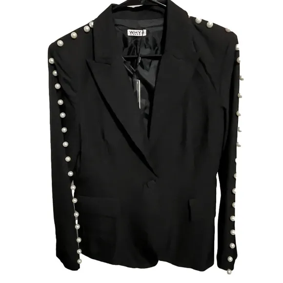 NWT Why Dress Jacket Women Medium Pearls Embellished Edgy Grunge Elegant Studded