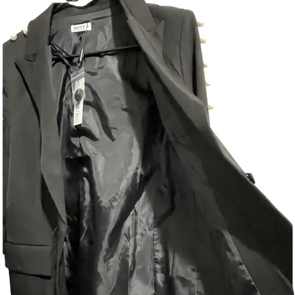 NWT Why Dress Jacket Women Medium Pearls Embellished Edgy Grunge Elegant Studded