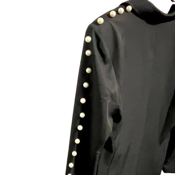 NWT Why Dress Jacket Women Medium Pearls Embellished Edgy Grunge Elegant Studded