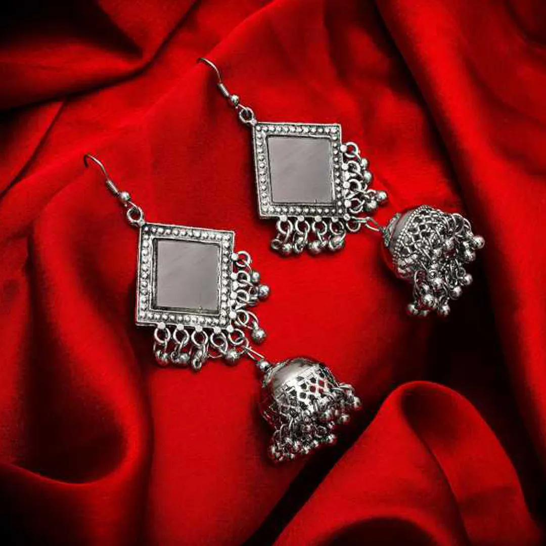 Pack of 2 Oxidized Silver Peacock And Mirror Jhumka