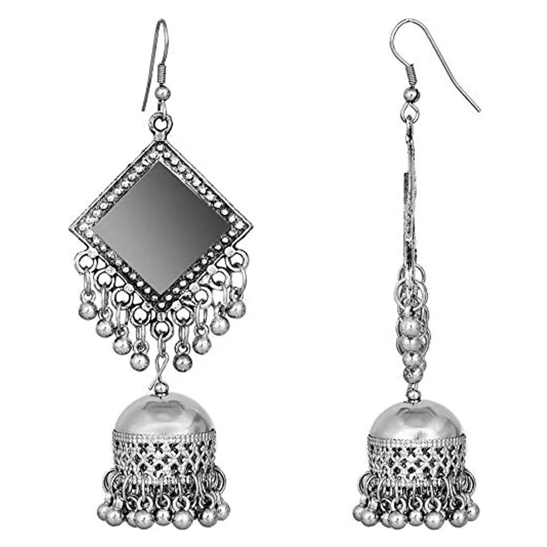 Pack of 2 Oxidized Silver Peacock And Mirror Jhumka