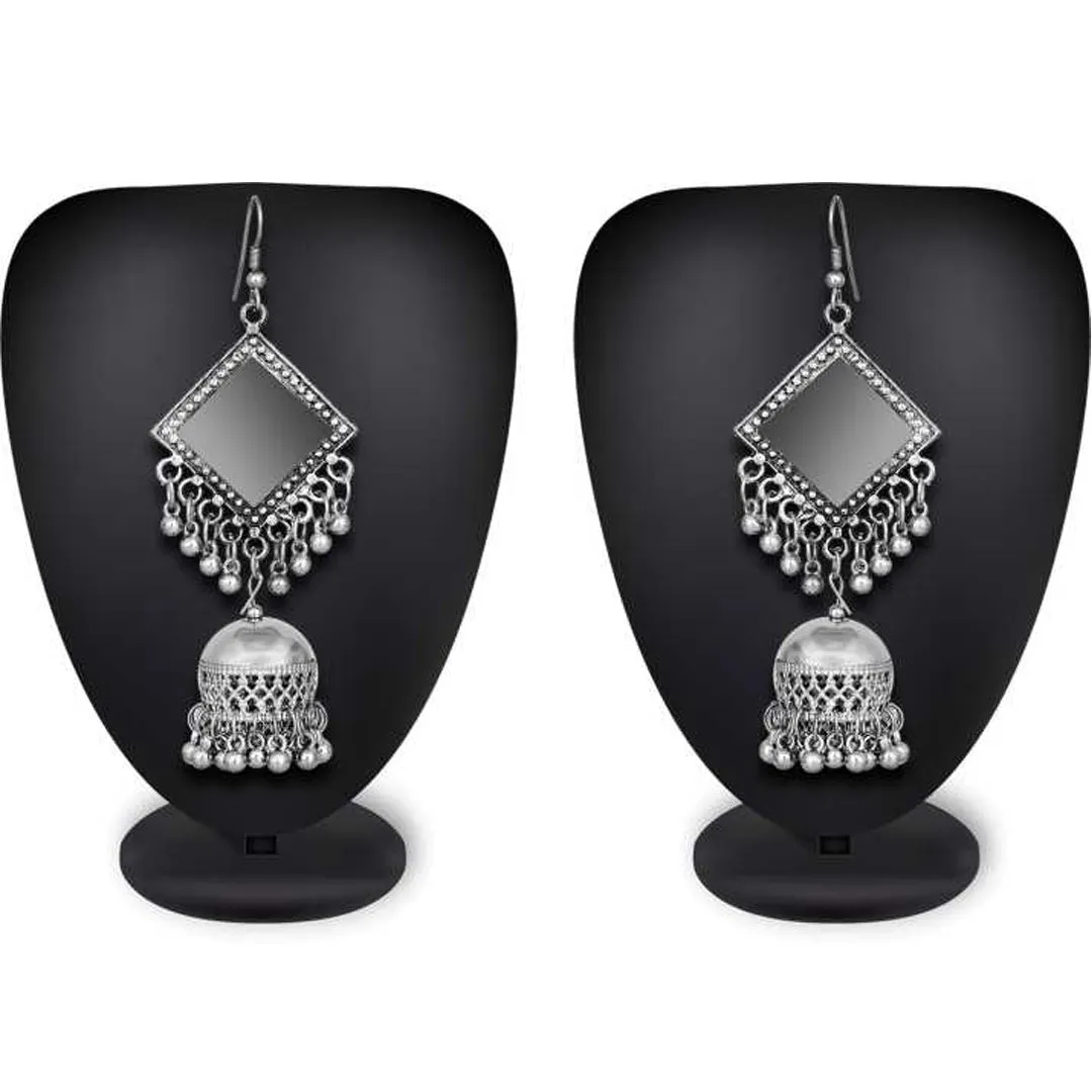 Pack of 2 Oxidized Silver Peacock And Mirror Jhumka