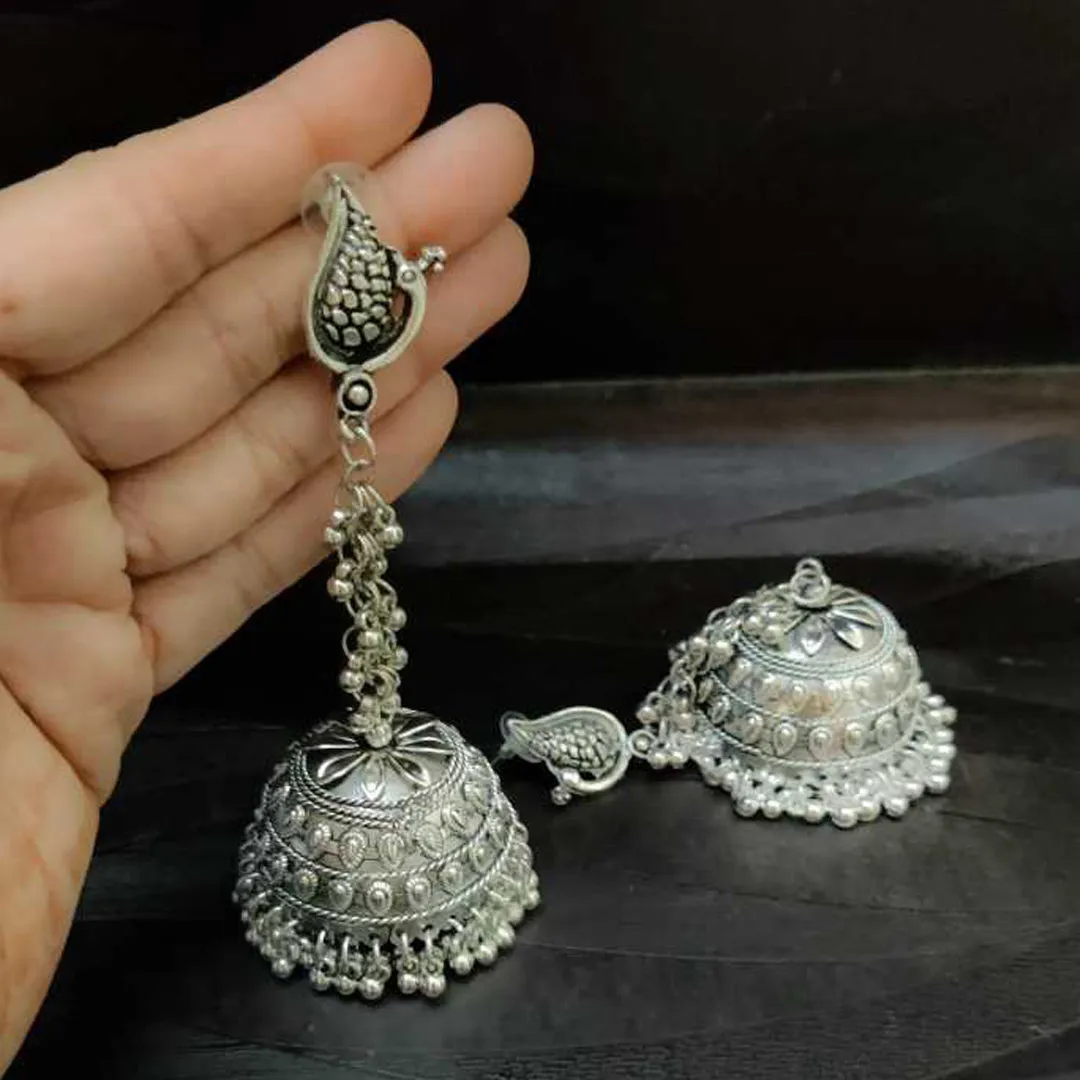 Pack of 2 Oxidized Silver Peacock And Mirror Jhumka