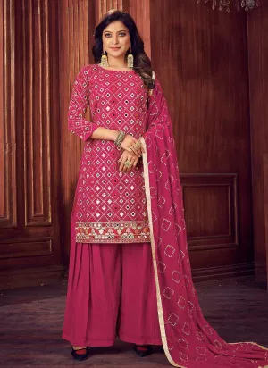 Pink Mirror Embroidered Sharara Style Suit