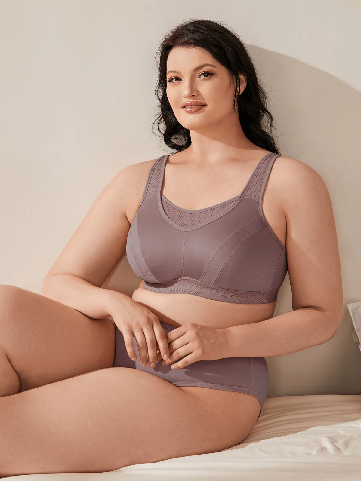 Plus Size Solid Absorb Breathable Sports Bra Amber
