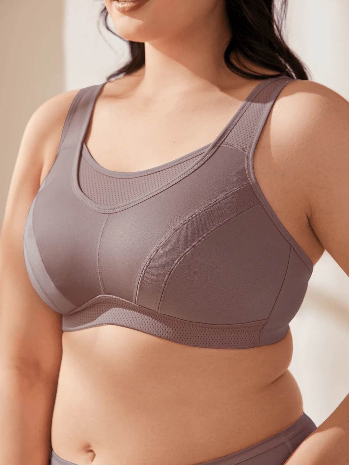 Plus Size Solid Absorb Breathable Sports Bra Amber