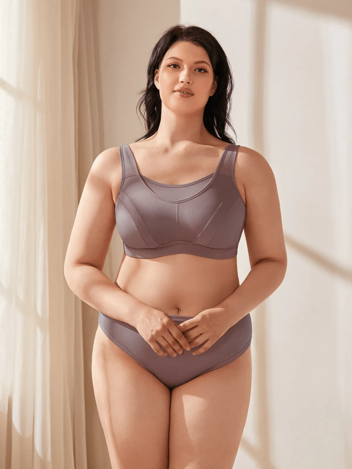 Plus Size Solid Absorb Breathable Sports Bra Amber