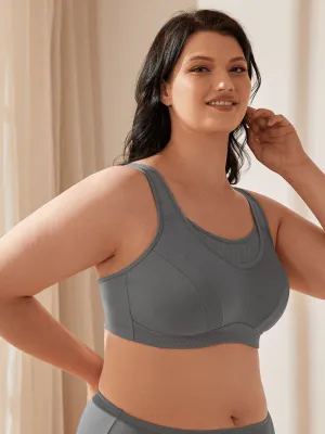 Plus Size Solid wirefree Absorb Breathable Sports Bra Grey