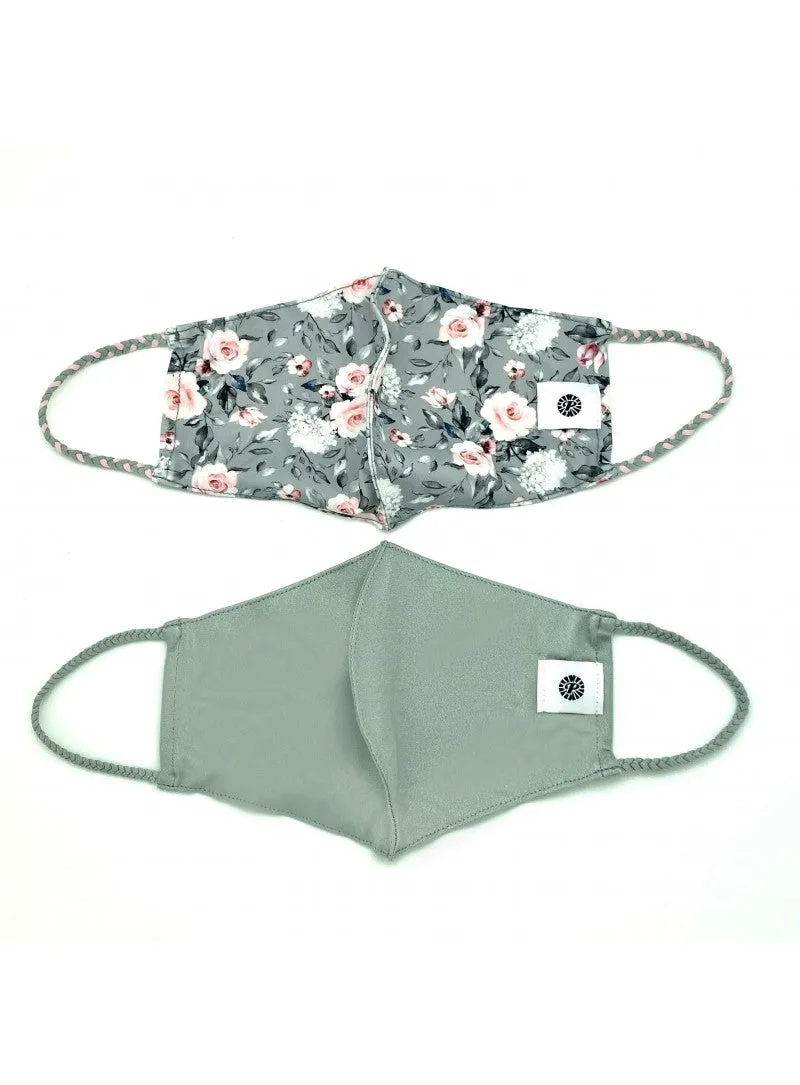 Pom Masks by Pomchies - Grey Floral / Solid Perla