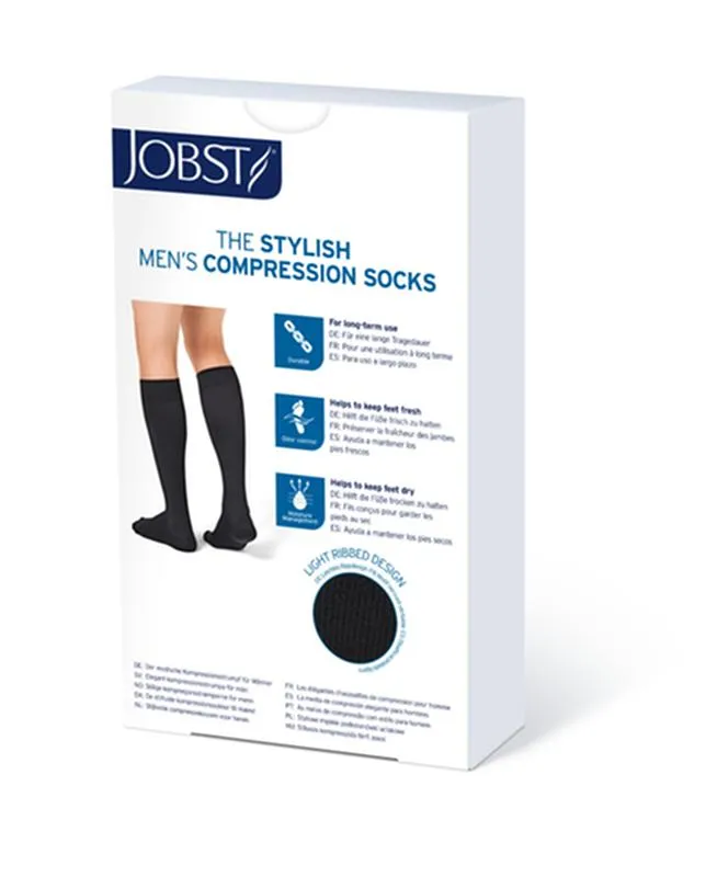 PR/1 JOBST MEDICAL LEG WEAR, MEN, KNEE HIGH, RIBBED, 15-20MMHG, XL, BLACK, CLOSED TOE