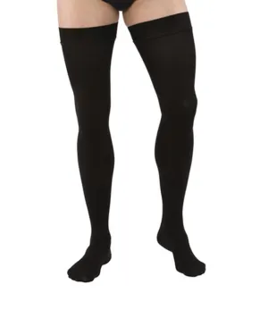PR/1 JOBST MEDICAL LEG WEAR, MEN, RIBBED, THIGH HIGH W/SIL DOT BAND, 30-40MMHG, XL, BLACK, CLOSED TOE