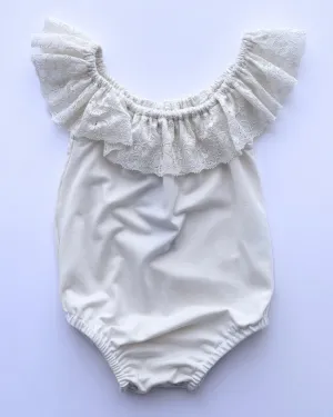 PREORDER! Kenzie Lace Flutter Sleeve Leotard - Vanilla Cream