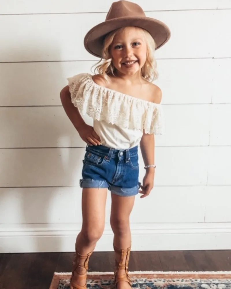 PREORDER! Kenzie Lace Flutter Sleeve Leotard - Vanilla Cream