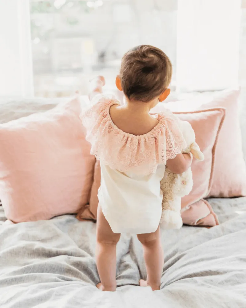 PREORDER! Kenzie Lace Flutter Sleeve Leotard - Vanilla Cream