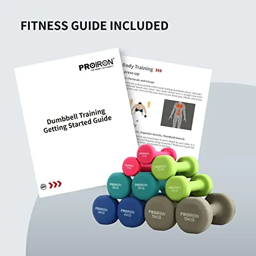 PROIRON Neoprene Dumbbell with Rack Set 1kg/2kg/3kg - Home Exercise for Ladies Kids Arm Hand Weights Pilates Dumbbells