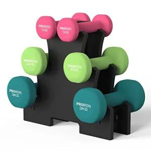 PROIRON Neoprene Dumbbell with Rack Set 1kg/2kg/3kg - Home Exercise for Ladies Kids Arm Hand Weights Pilates Dumbbells