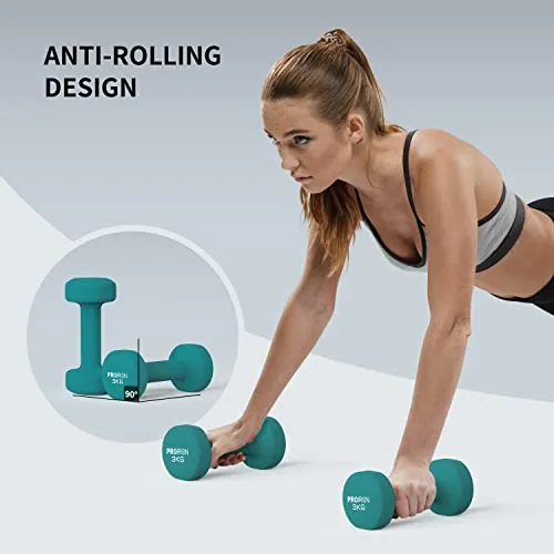 PROIRON Neoprene Dumbbell with Rack Set 1kg/2kg/3kg - Home Exercise for Ladies Kids Arm Hand Weights Pilates Dumbbells
